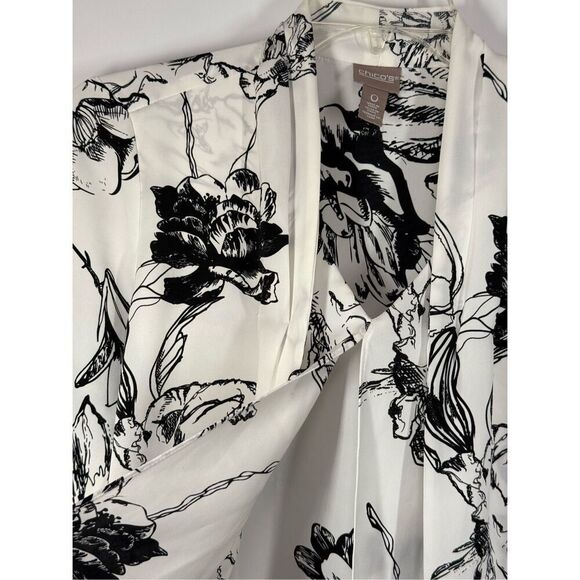 A16 - Chico's Bloom Sketch Scarf Front Pullover Long Sleeve Blouse Size 0/X Smal - Picture 10 of 10